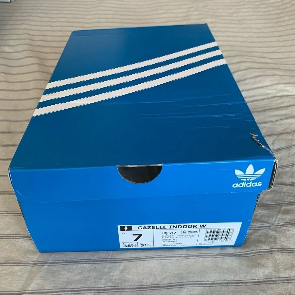 Adidas Women's Gazelle Indoor Sneakers Original Shoes Blue Fusion Gum HQ8717 - Picture 15 of 16